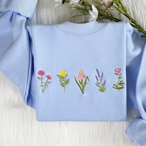 Wildflower Embroidered Sweatshirt: Cotton Floral Crew Neck
