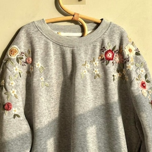 Flowers Embroidered Sweatshirt | Holiday Sweatshirt | Custom Sweater | Embroidered Sweater | Gift Sweater | Unique Embroidery