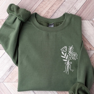 Embroidered Birth Month Flower Sweatshirt: Personalized Floral Crewneck