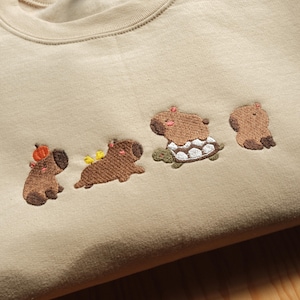 Embroidered Capybara Sweatshirt, Cute Capybara Animal Embroidered Crewneck, Animal Tee, Turtle Lover Sweatshirt, Gift For Girlfriend