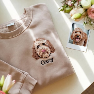 Custom Pet Portrait Embroidered Sweatshirt, Personalized Dog or Cat Sweater with Name, Pet Lover Gift, Memorial Embroidery Pullover
