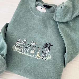 Embroidered Laundry Farm Animal Sweater, Goose Sweatshirt, Farm Animals Embroidery Sweatshirt