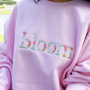 Custom Embroidered Floral Letter Sweatshirt, Custom Text Sweatshirt with Flowers, Personalized Christmas Gift, Custom Embroidered Crewneck