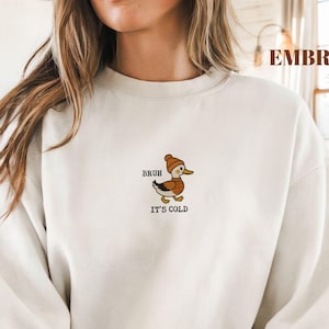 Embroidered Cozy Duck Sweatshirt, Autumn Cozy Shirt, Funny Fall Duck Sweater, Animal Lover Gift, Farm Animal, Gift for Duck Lover