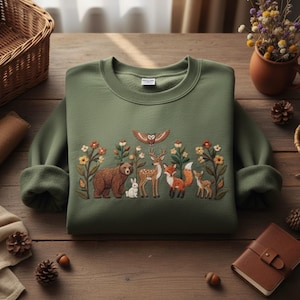 Embroidered Respect the Locals Sweatshirt Forest Animal Design Woodland Creatures Cottagecore Sweatshirt for Wildlife Lovers