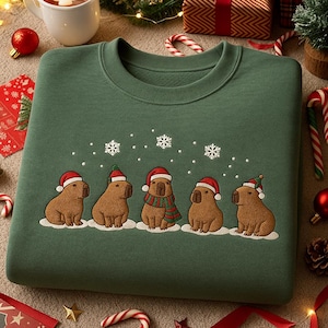 Embroidered Capybara Christmas Sweatshirt, Cute Holiday Animal Crewneck, Funny Capybara Sweater, Cozy Winter Xmas Gift, Gift For Capy Lover