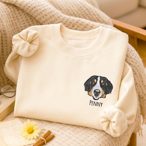 Custom Embroidered Pet Sweater Using Pet Photo and Name - Dog Portrait Sweater - Personalized Dog Pullover Sweatshirt - Valentine Day Gift