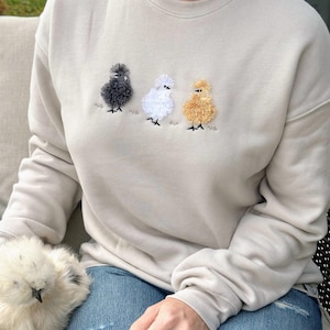 Embroidered Silkie Chicken Sweatshirt: Fuzzy Chicken Sweater