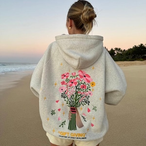 Oversized Flower Embroidery Dandy Hoodie Handmade Floral Bouquet Pullover