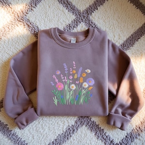 Floral Embroidered Sweatshirt: Wildflower Bouquet, Cottagecore Style