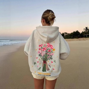 Light Gray Embroidered Floral Hoodie • Soft Lightweight Hoodie for Women • Flower Embroidery Sweatshirt
